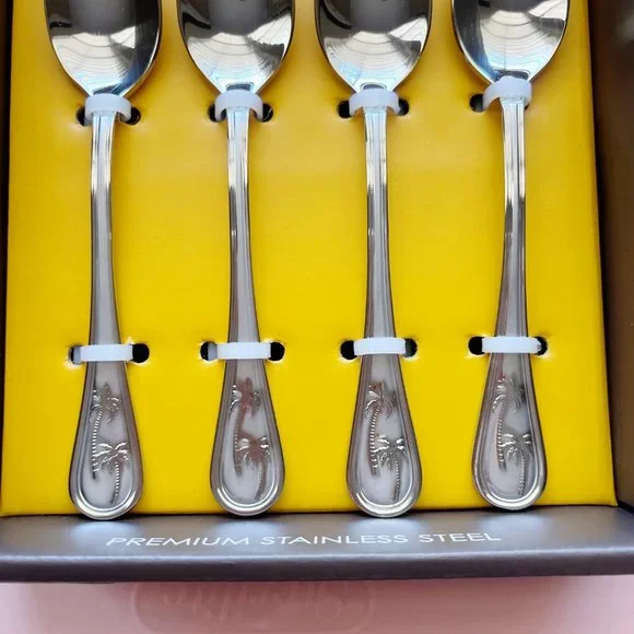 New Everyday Towle Spoons Palm Breeze Tree Set of 4 Small Coffee Stainless Steel - Picture 4 of 4